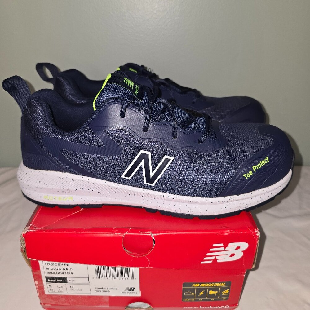 New Balance Men's Logic EH PR MIDLOGINA-D, Composite Toe, Navy/Lime, Size 9, NIB